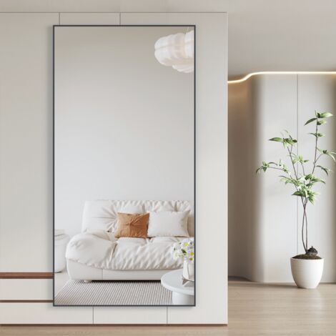 CASSILANDO Miroir Sur Pied 165x60cm Grand Miroir Sol Noir - Cadre Fin à Suspendre Ou Poser