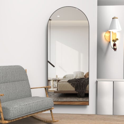 CASSILANDO Arc Miroir pleine longueur, miroir de sol, miroir de sol autoportant sur toute la longueur avec support pour chambre à coucher, miroir suspendu pour salon, vestiaire, noir