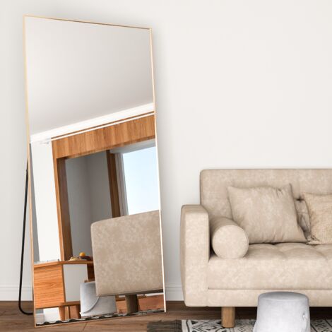 Cassilando – Miroir sur pied 165 x 60 cm – Cadre en aluminium ultra-mince doré – Miroir pleine longueur pour chambre à coucher et salon