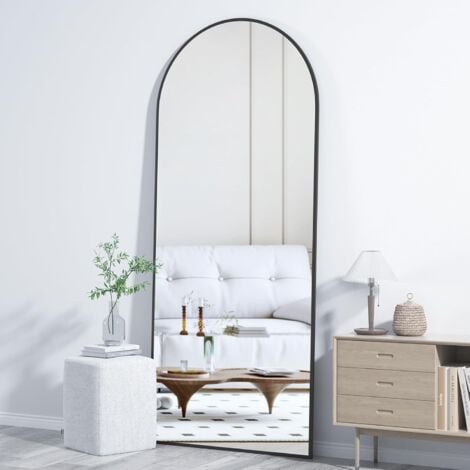 CASSILANDO Arc Miroir pleine longueur, miroir de sol, miroir de sol autoportant sur toute la longueur avec support pour chambre à coucher, miroir suspendu pour salon, vestiaire, noir