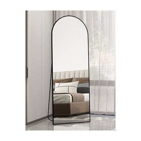 CASSILANDO Arc Miroir pleine longueur, miroir de sol, miroir de sol autoportant sur toute la longueur avec support pour chambre à coucher, miroir suspendu pour salon, vestiaire, noir