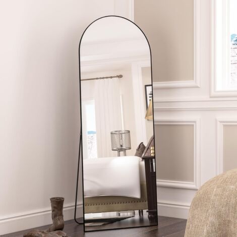 CASSILANDO Arc Miroir pleine longueur, miroir de sol, miroir de sol autoportant sur toute la longueur avec support pour chambre à coucher, miroir suspendu pour salon, vestiaire, noir