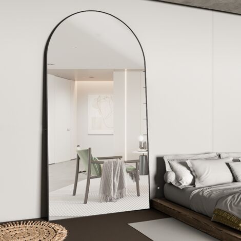 Cassilando – Miroir sur pied 198 x 96 cm – Cadre en aluminium – Lisse arqué – Grand miroir mural pour chambre, salon, noir