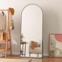 CASSILANDO Miroir Pleine Longueur Voûté 165x60 Cm – Miroir Sol Ou Mural, Cadre Noir, Verre HD Antidéflagrant, Grand Miroir Chambre
