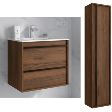 Meuble de salle de bain Dimensions 80 cm Couleur Noyer Maya Miroir Sans miroir Colonne de rangement Avec colonne (1/5)