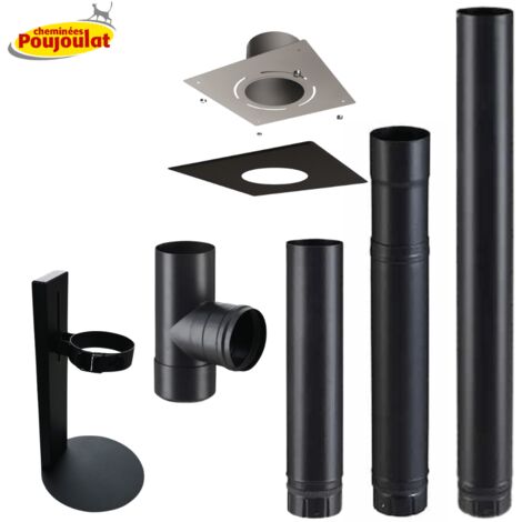 Poujoulat – Kit raccordement conduit émaillé 100mm – Plaque finition pour poêles à granulés – Installation facile – Résistance thermique 600°C