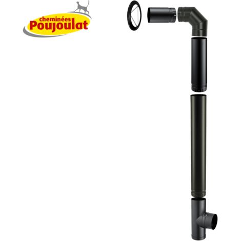 Poujoulat – Kit complet de fumisterie conduit émaillé pour poêles à bois – Éléments droits 100/50/25 cm – Coude 90° – Résistance thermique 600°C (1/2)