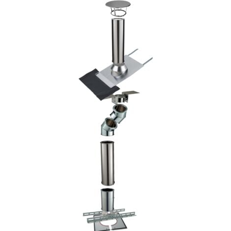 Kit conduit isolé sortie toiture avec dévoiement Inox-Galva et Inox-Inox - Poujoulat Diamètre 150 Configuration du conduit Déport : 21 cm Longueur : 286 cm