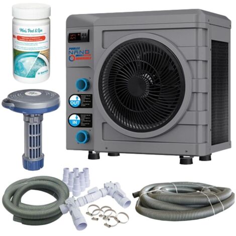 Pack Pompe à chaleur Piscine Poolex Nano réversible 5 kW+By pass+3 mètres tuyau+Chlore 5 fonctions Bayrol+Diffuseur produit