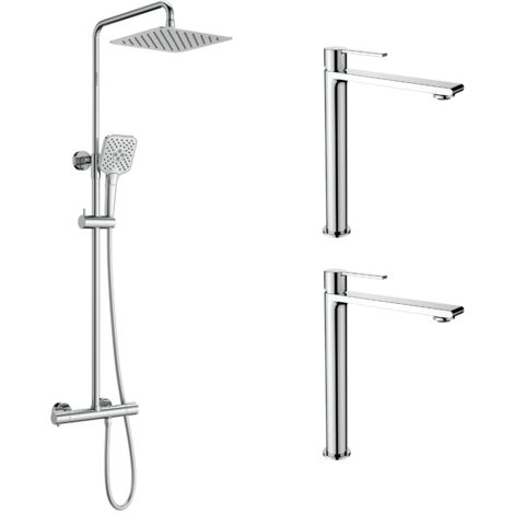 Ensemble 2 mitigeurs lavabo réhaussés + Colonne de douche Couleur Chromé (1/5)