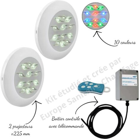 Weltico – Pack de 2 projecteurs LED Easyled Evo – Couleurs dynamiques avec télécommande – Pour piscine béton, liner, coque – Installation rapide