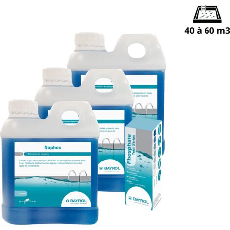 Bayrol - Nophos anti-phosphate x 3 + languette analyse pour bassin de 40 à 60 m3