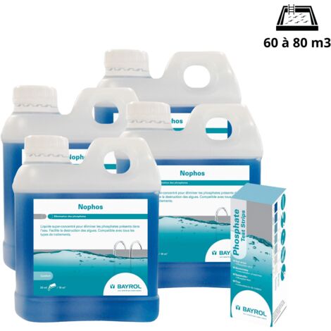 Bayrol - Nophos anti-phosphate x 4 + languette analyse pour bassin de 60 à 80 m3 (1/4)