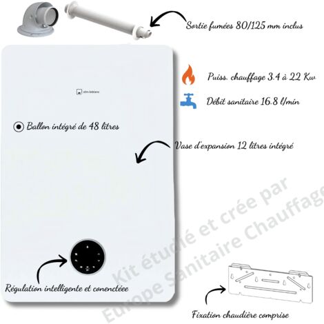 Chaudière gaz Elm Leblanc Egalis ballon iCondens GVB iC 24/48-1MN complète (Ventouse + fixation)