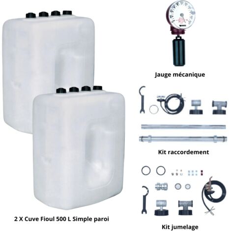 Roth – Pack de 2 cuves fioul 500 L en polyéthylène – Jauge mécanique verticale – Kit de jumelage et raccordement n°5 inclus – Installation rapide et conforme (1/5)