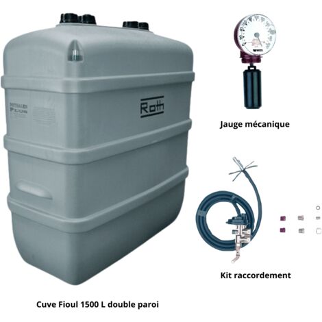 Roth – Cuve fioul double paroi 1500 L – Kit aspiration avec jauge mécanique – Compatible Biofioul F30/F50 – Installation rapide