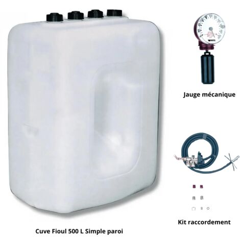 Roth – Cuve fioul 500L simple paroi – Polyéthylène haute densité – Dimensions L.1060 x P.660 x H.955 mm – Jauge mécanique verticale