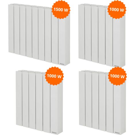 Thermor – Pack de 4 radiateurs à inertie fluide 1000W + 1500W – Aluminium – Programmation intégrée – Détection fenêtre ouverte (1/5)