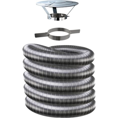 Kit tubage flexible double peau inox diamètre 150 + collier + chapeau Edilinox Longueur du conduit 1 mètre