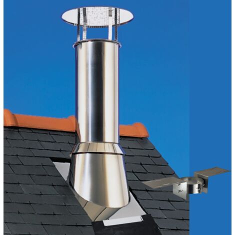 Kit sortie de toit isolé Therminox Poujoulat Diamètre 150 Pente 15 à 30 degrés finition inox bavette noir