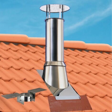 Kit sortie de toit isolé Therminox Poujoulat Diamètre 150 Pente 30 à 45 degrés finition inox bavette brique