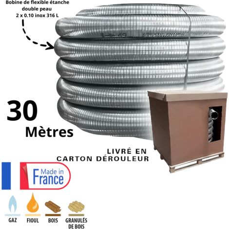 Edilinox – Flexible double peau inox 316L diamètre 150mm – Longueur 30 mètres – Pour tubage cheminée – Résistance à la corrosion