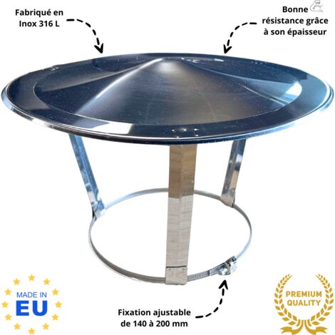 Edilinox – Chapeau de cheminée inox réglable 140 à 200 mm – Forme conique traditionnelle – Protection contre intempéries – Tirage optimal