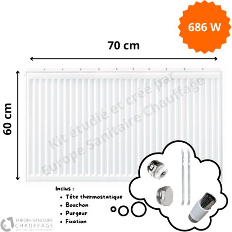 Stelrad – Radiateur eau chaude en acier 60 cm x 70 cm – Puissance 686W – Type 11 avec tête thermostatique Fluidheat – Installation facile
