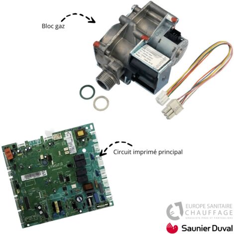Kit réparation Circuit imprimé + bloc gaz pour Saunier Duval pièce détachée