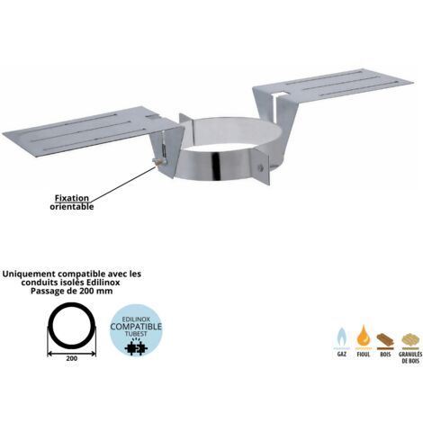 Edilinox – Support au toit conduit double paroi isolé 200mm – Inox 304 extérieur et Inox 316 intérieur – Isolation laine de roche 25mm