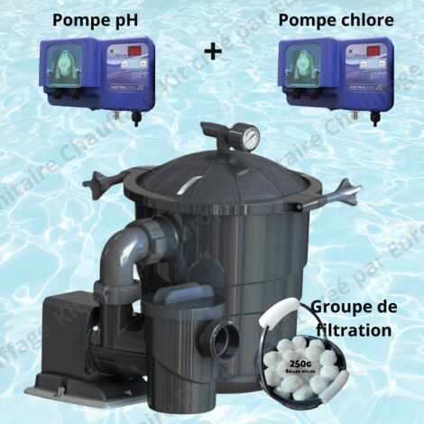 Poolex – Pack de filtration Filter Max – Pompe chlore 1,6 l/h pour bassin jusqu’à 80 m³ – Pompe pH automatique pour un pH stable