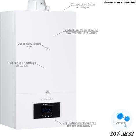 De Dietrich – Chaudière gaz à condensation 20 kW – Débit 13,9 L/min – Rendement 88% – Installation professionnelle recommandée