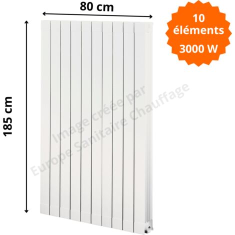 Radiateur eau chaude en aluminium vertical 3000 W – Hauteur 185 cm – Largeur 80 cm – Entraxe 1800 mm – Garantie 10 ans