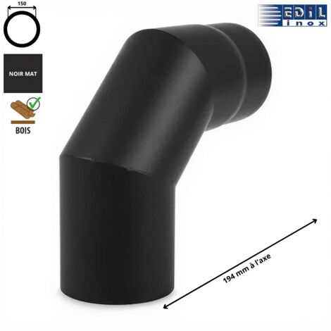 Edilinox – Coude 90° émaillé noir mat – Diamètre 150 mm – Résistant à la corrosion – Qualité premium avec vitrification intérieure et extérieure