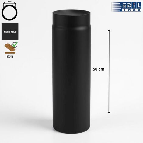 Edilinox – Conduit de fumée émaillé noir mat 50 cm – Diamètre 150 mm – Résistance à la corrosion – Vitrification intérieure et extérieure