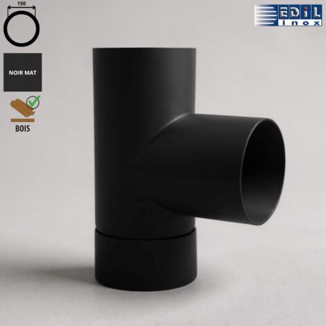 Edilinox – Té 90° émaillé noir mat 150 mm – Épaisseur 0,6 mm – Résistant à la corrosion – Vitrification intérieure et extérieure
