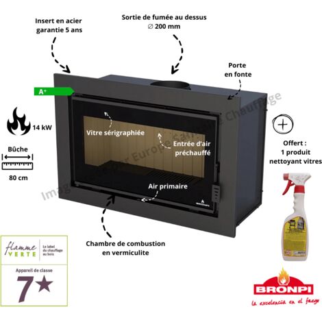 Insert à bois avec turbines et vitre sérigraphiée Florida-P Bronpi