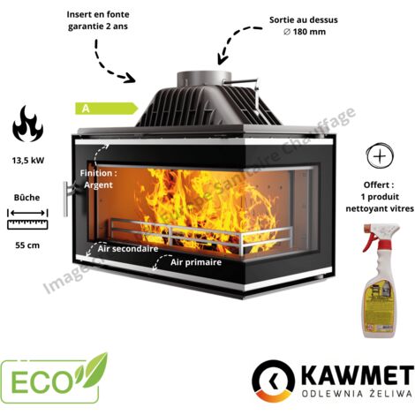 Insert à bois d'angle vitre droite W16 PB ECO 13,5 KW KAWMET