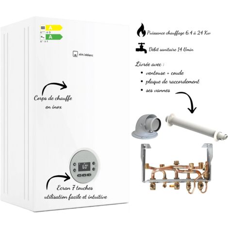 Elm Leblanc – Chaudière gaz à condensation 24 kW – Ventouse horizontale – Débit d'eau chaude 14 l/min – Installation facile en espaces restreints - IC 24-30