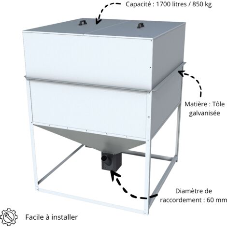 Klimosz – Trémie granulés 1700 litres – Capacité 850 kg – Tôle galvanisée résistante à la corrosion – Pour systèmes de chauffage bois