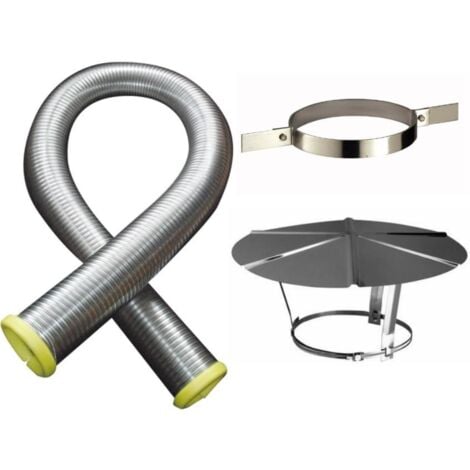 Kit tubage flexible double peau inox diamètre 150 + collier de fixation haute + chapeau Poujoulat Longueur du conduit 9 mètres