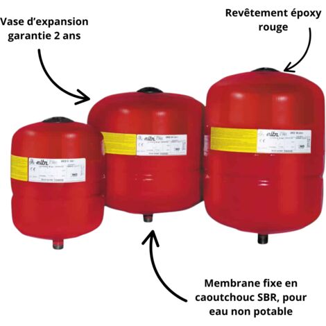 Vase d'expansion pour chauffage à membrane fixe – Capacité 12 litres – Pression maximale 3 bar – Membrane caoutchouc SBR – Elbi