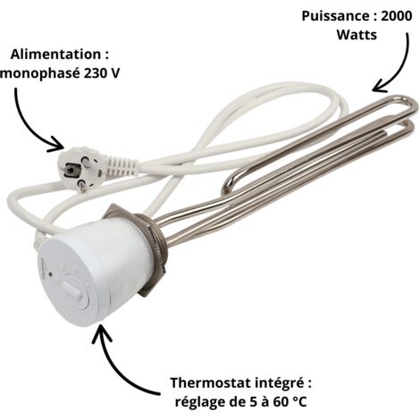Résistance électrique 2 kW monophasée 230 V – Filetage standard 1'1/2 – Montée en température rapide – Compatible préparateur Kospel SW 200