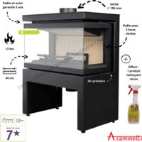 A Caminetti – Poêle à bois 3 faces – Puissance 7-12 kW – Rendement 75% – Volume de chauffe jusqu'à 205 m³ – Triple vitrage – Installation par le haut