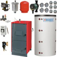 Pack chaudière bois 42 kW avec ballon tampon 1000 litres – Isolation polyuréthane 100 mm – Unité de charge anti condensation Laddomat 20 – Unical