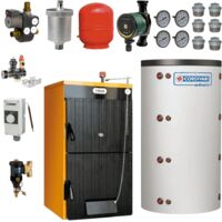 Ferroli – Pack chaudière bois 43 kW – Ballon tampon 1000 L en acier isolé – Unité de charge Laddomat 20 – Circulateur électronique