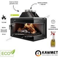 Insert à bois d'angle vitre droite W16 PB BLACK ECO 13,5 KW KAWMET