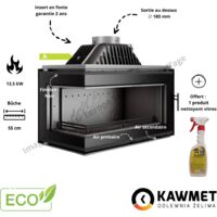 Insert cheminée à bois d'angle vitre gauche 13,5 kW – Foyer en fonte – Surface de chauffage jusqu'à 135 m² – Entrée d'air extérieure intégrée