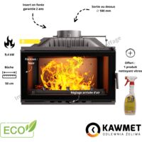 Insert cheminée à bois fonte 10 kW – Surface chauffée jusqu’à 94 m² – Sortie de fumées Ø 150 mm – Système de post-combustion