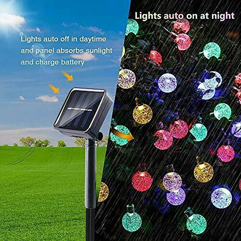 Guirlande Lumineuse Solaire à 50 LED, ZVO Boule de Cristal Guirlande  Exterieure Solaire, 8 Modes d?éclairage Étanche pour Intérieur  Jardin/Maison/Fête/Patio/Parti/Noël Décoration (blanc)